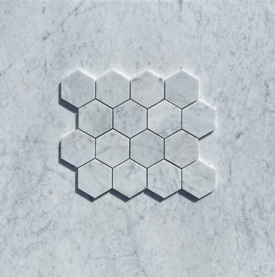 Carrara White Marble 3” Hexagon Mosaic Tile Polished&Honed