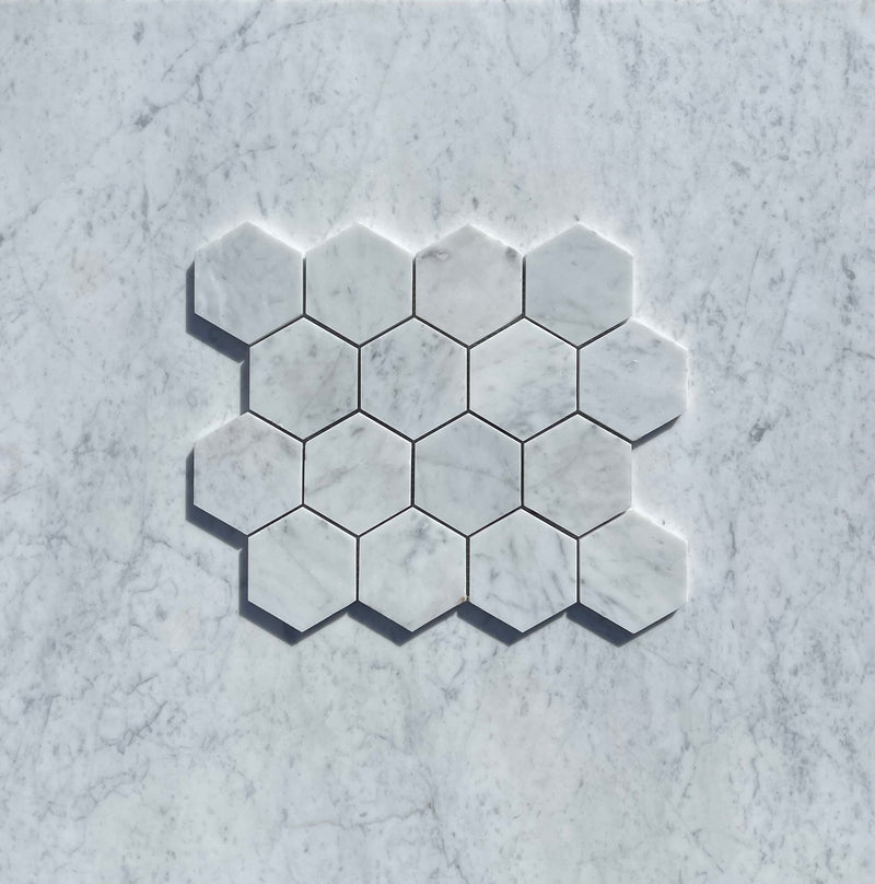 Carrara White Marble 3” Hexagon Mosaic Tile Polished&Honed