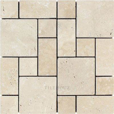 Ivory Tumbled Travertine Mini Pattern Mosaic Tile (Non-Interlocking) Tiles