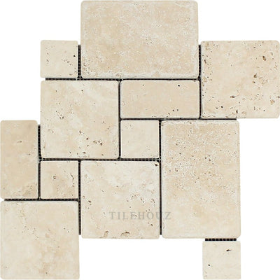 Ivory Tumbled Travertine Opus Mini Pattern Mosaic Tile (Interlocking) Tiles