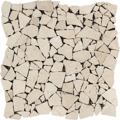 Ivory Tumbled Travertine Random Broken Mosaic Tile Tiles