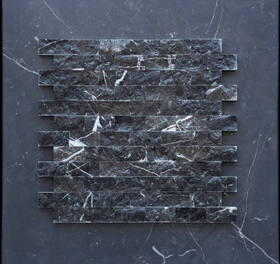 Nero Marquina 1X2 Split-Faced Brick Mosaic Polished/honed