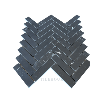 Nero Marquina 1X4 Herringbone Mosaic Polished/Honed Wall & Ceiling Tile