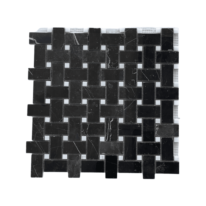 Nero Marquina Basketweave W/white Dot Polished/honed