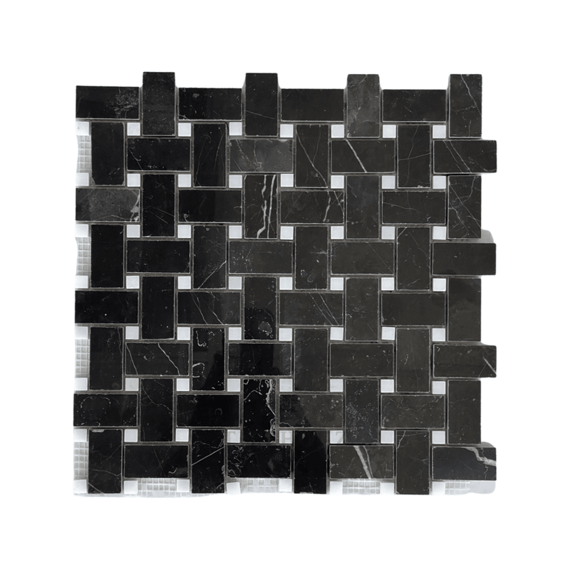 Nero Marquina Basketweave W/white Dot Polished/honed