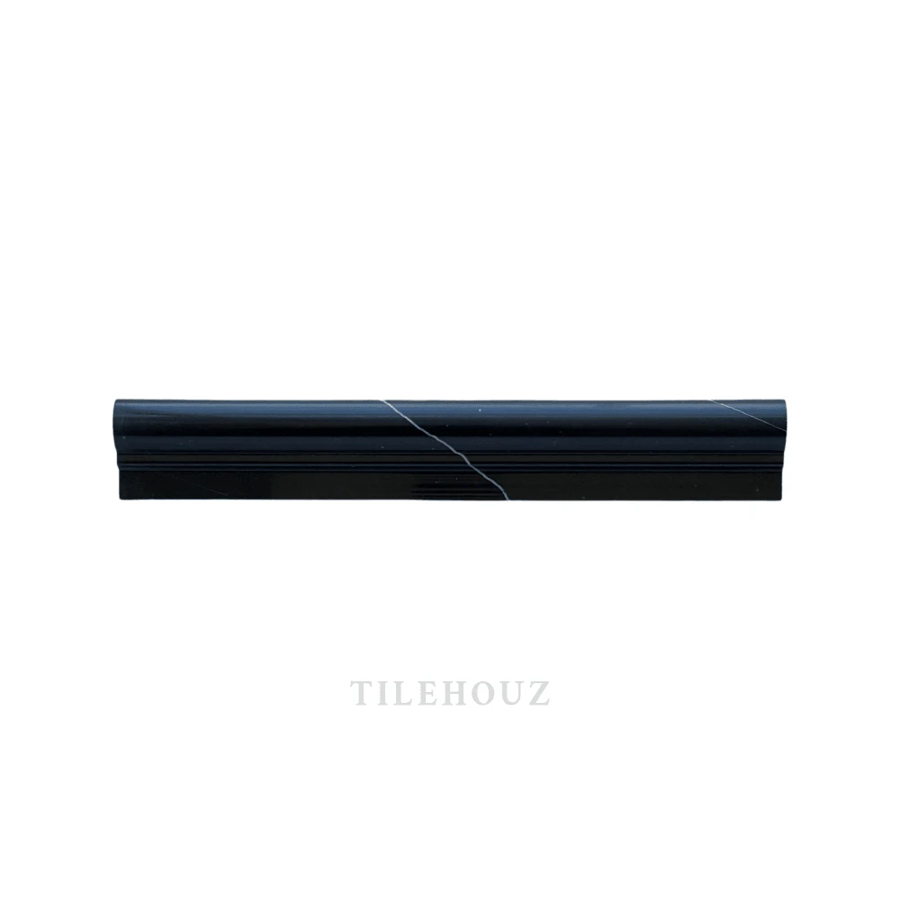Nero Marquina marble OG-1 chair rail, single step, polished/honed, black with white veining by Tilehouz
