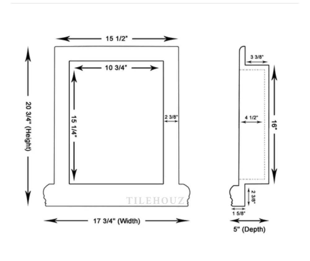 Nero Marquina Marble Shower Niche (Large) by Tilehouz, polished and honed; outer 17 3/4"W x 20 3/4"H dimension diagram