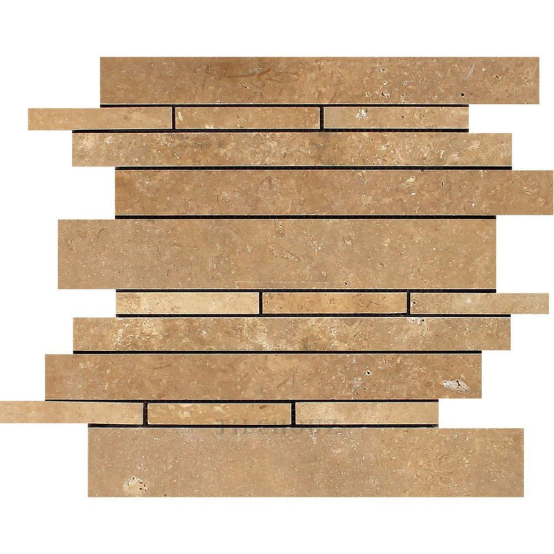 Noce Honed Travertine Random Strip Mosaic Tile Tiles