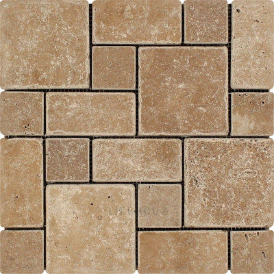 Noce Tumbled Travertine Mini Pattern Mosaic Tile (Non-Interlocking) Tiles