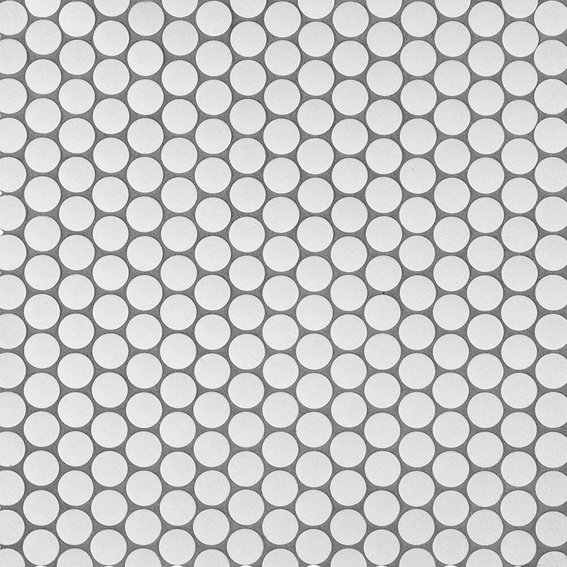 Penny Round Bianco 6mm Matte ceramic wall tile by Tilehouz