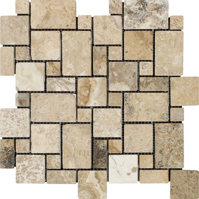 Philadelphia Tumbled Travertine Mini Versailles Pattern Mosaic Tile Tiles