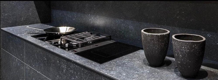 Pierre Bleu Belgian Bluestone limestone 18x18 tile, honed, dark graphite finish by Tilehouz.