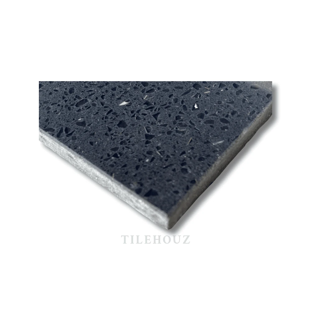 Savana 24x24 quartz tile by Tilehouz, polished dark blue-gray with scattered flecks
