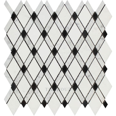 Thassos White Carrara Marble Lattice Mosaic Tile (Thassos + Black) Polished&honed Tiles