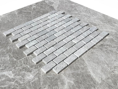 Tundra Gray Marble 1X2 Tumbled Mosaic
