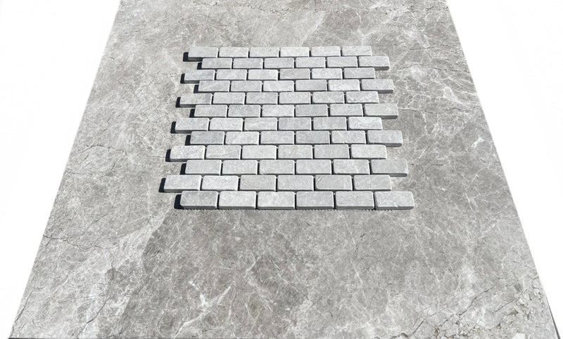Tundra Gray Marble 1X2 Tumbled Mosaic