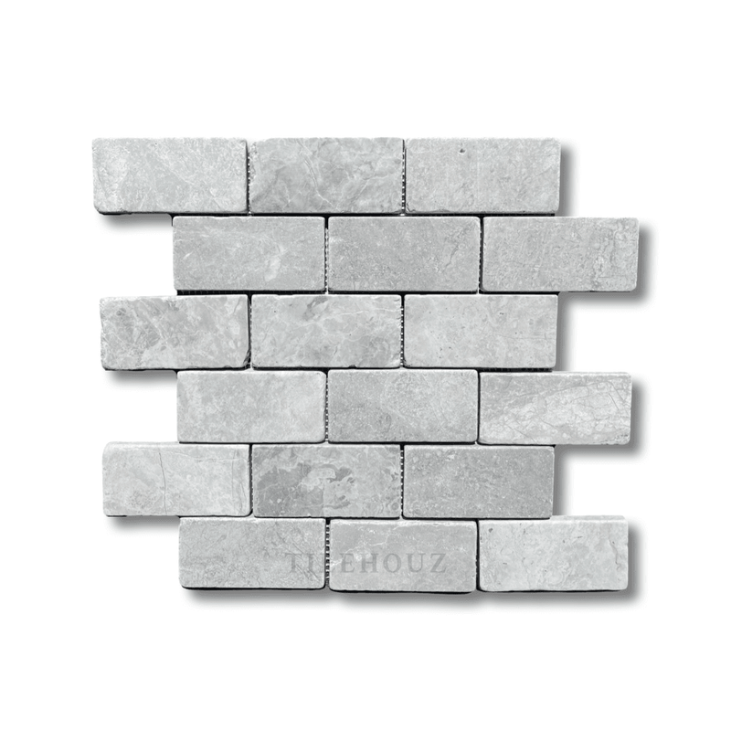 Tundra Gray Marble 2X4 Tumbled Mosaic