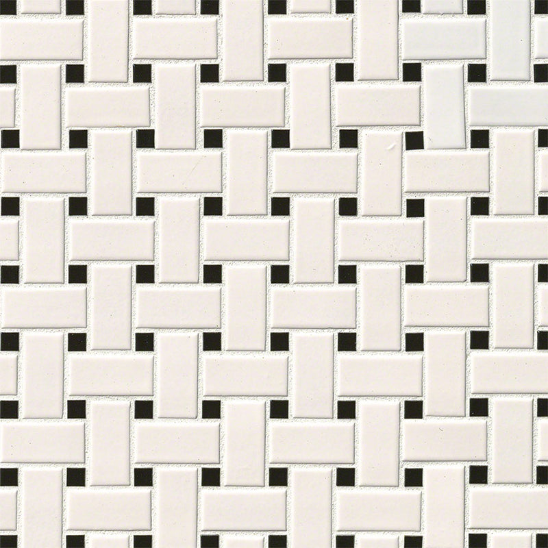 White and Black Matte Basketweave Mosaic