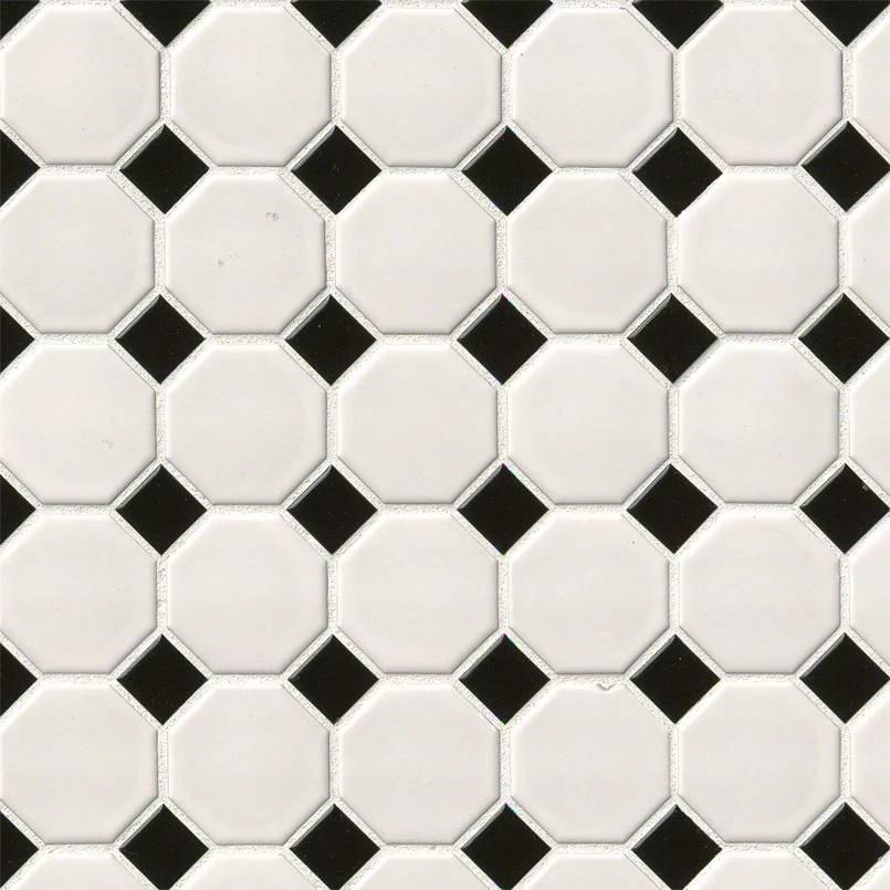 White and Black Matte Octagon Ceramic Mosaic wall tile by Tilehouz