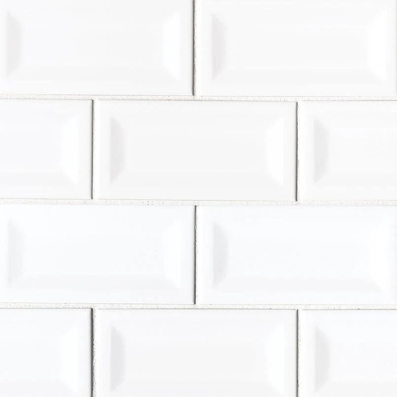 Inverted bevel white subway tile by Tilehouz, ceramic, glossy 3x6 wall tile