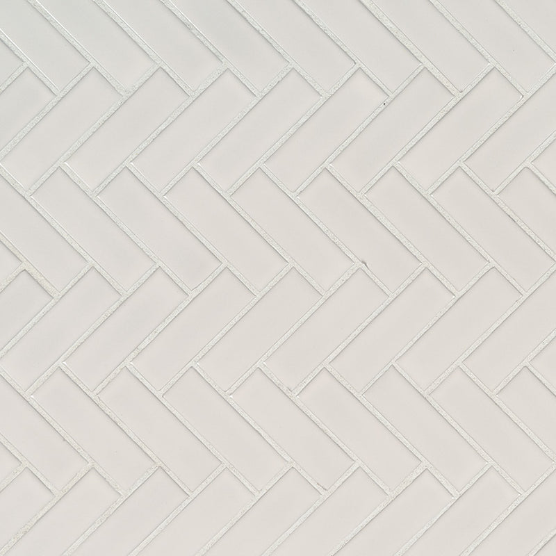 White Glossy Herringbone Mosaic