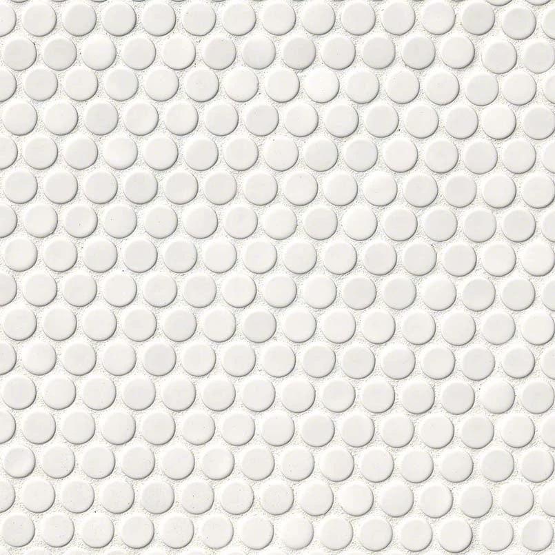 White glossy penny-round porcelain mosaic wall & ceiling tile by Tilehouz