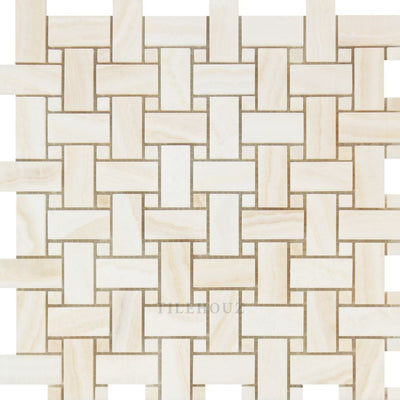 White Onyx Polished Basketweave Mosaic Tile W/ Dots - (Vein-Cut) Tiles