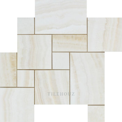 White Onyx Polished Opus Mini Pattern Mosaic Tile - (Vein-Cut) Tiles