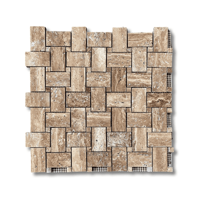 Wood Look Travertine Vein-Cut 1X2 Basketweave Mosaic