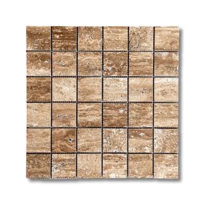 Wood Look Travertine Vein-Cut 2X2 Square Mosaic