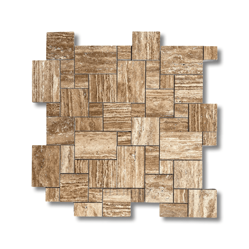 Wood Look Travertine Vein-Cut Opus Mini-Pattern Mosaic